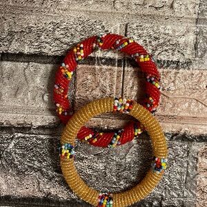 Set Of 2 Colorful Handmade Maasai Beaded Bangle Bracelets